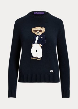 Navy Women’s Ralph Lauren Tuxedo Bear Cotton Sweaters