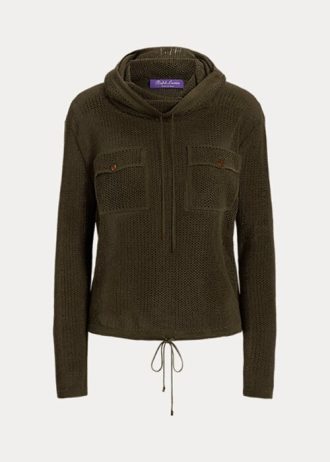 Olive Women’s Ralph Lauren Funnelneck Silk-Linen Mesh Sweaters
