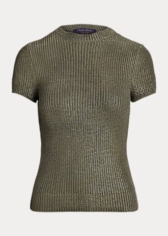 Olive Women’s Ralph Lauren Lacquered Silk Short-Sleeve Sweaters