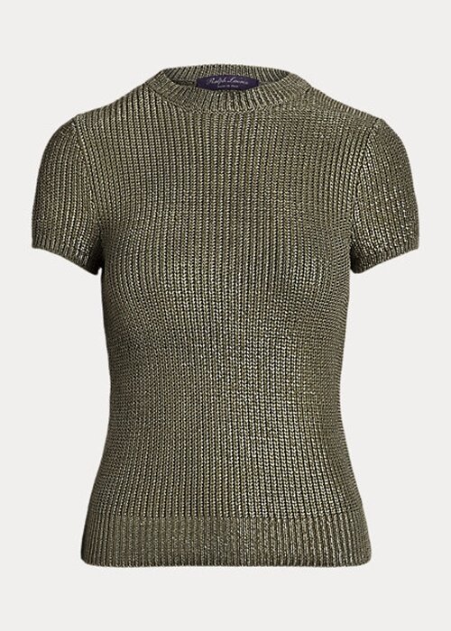 Olive Women’s Ralph Lauren Lacquered Silk Short-Sleeve Sweaters Olive Women’s Ralph Lauren Lacquered Silk Short-Sleeve Sweaters