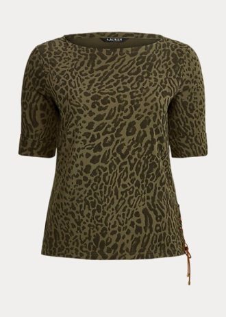 Olive Women’s Ralph Lauren Ocelot-Print Cotton Boatneck Tops
