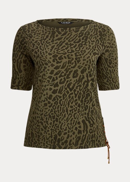 Olive Women’s Ralph Lauren Ocelot-Print Cotton Boatneck Tops Olive Women’s Ralph Lauren Ocelot-Print Cotton Boatneck Tops