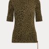 Olive Women’s Ralph Lauren Ocelot-Print Cotton Boatneck Tops Olive Women’s Ralph Lauren Ocelot-Print Cotton Boatneck Tops