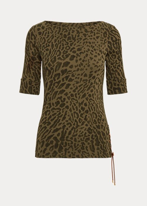 Olive Women’s Ralph Lauren Ocelot-Print Cotton Boatneck Tops Olive Women’s Ralph Lauren Ocelot-Print Cotton Boatneck Tops