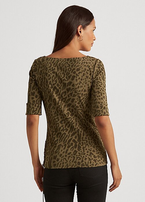 Olive Women’s Ralph Lauren Ocelot-Print Cotton Boatneck Tops Olive Women’s Ralph Lauren Ocelot-Print Cotton Boatneck Tops