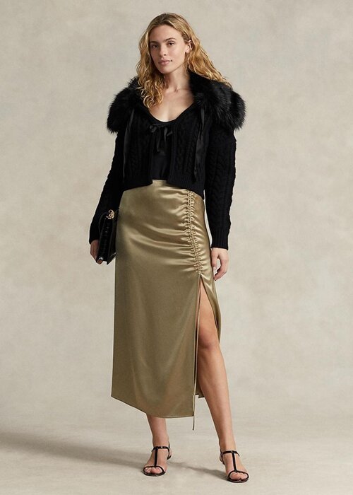 Olive Women’s Ralph Lauren Ruched Tie-detail Satin Skirts Olive Women’s Ralph Lauren Ruched Tie-detail Satin Skirts