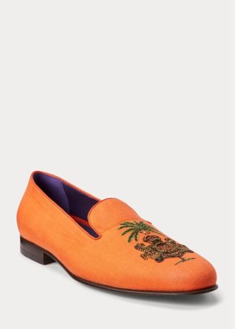 Orange Men’s Ralph Lauren Alonzo Embroidered Linen Dress Shoes