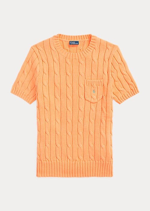 Orange Women’s Ralph Lauren Cable-Knit Cotton Short-Sleeve Sweaters Orange Women’s Ralph Lauren Cable-Knit Cotton Short-Sleeve Sweaters