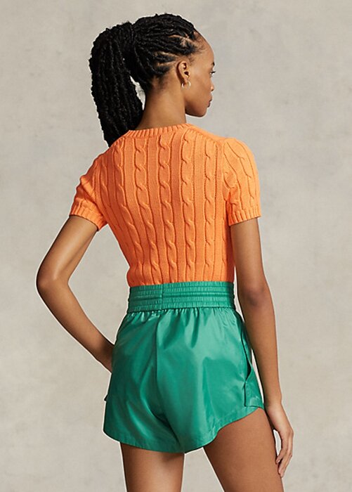 Orange Women’s Ralph Lauren Cable-Knit Cotton Short-Sleeve Sweaters Orange Women’s Ralph Lauren Cable-Knit Cotton Short-Sleeve Sweaters