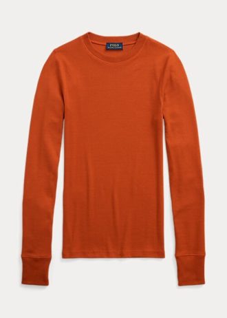 Orange Women’s Ralph Lauren Ribbed Suede-Trim Long-Sleeve T Shirts