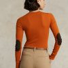 Orange Women’s Ralph Lauren Ribbed Suede-Trim Long-Sleeve T Shirts