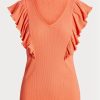Orange Women’s Ralph Lauren Ruffle-trim Rib-knit   T Shirts