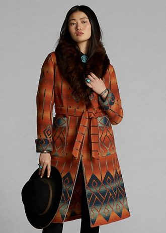Orange Women’s Ralph Lauren Shearling-Collar Jacquard Coats