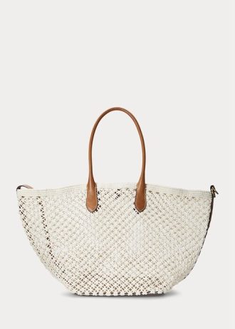 Parchment Cream Women’s Ralph Lauren Leather-Trim Crochet Large Bellport Tote Bags