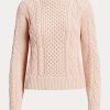 Pink Women’s Ralph Lauren Aran-Knit Cotton Boatneck Sweaters