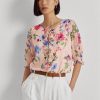 Pink Women’s Ralph Lauren Floral Crinkle Georgette Blouse Tops