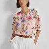 Pink Women’s Ralph Lauren Floral Crinkle Georgette Blouse Tops