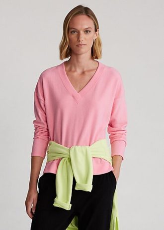 Pink Women’s Ralph Lauren Jersey V-Neck Pullover Sweatshirts
