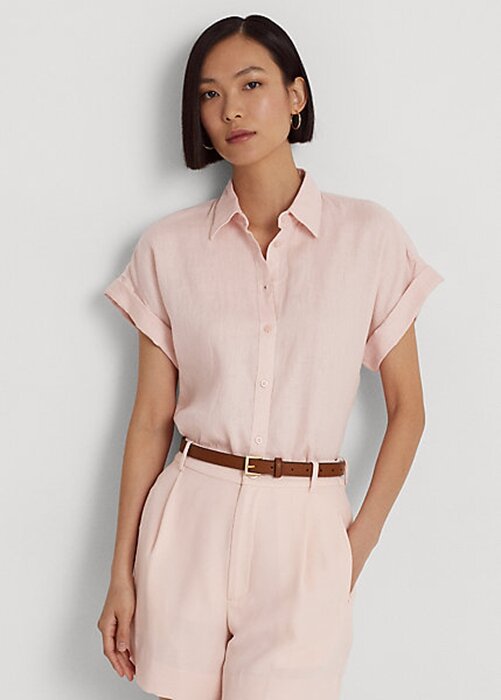 Pink Women’s Ralph Lauren Linen Dolman-Sleeve Shirts Pink Women’s Ralph Lauren Linen Dolman-Sleeve Shirts