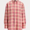Pink Women’s Ralph Lauren Relaxed Fit Plaid Linen Shirts Pink Women’s Ralph Lauren Relaxed Fit Plaid Linen Shirts