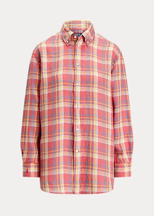 Pink Women’s Ralph Lauren Relaxed Fit Plaid Linen Shirts Pink Women’s Ralph Lauren Relaxed Fit Plaid Linen Shirts