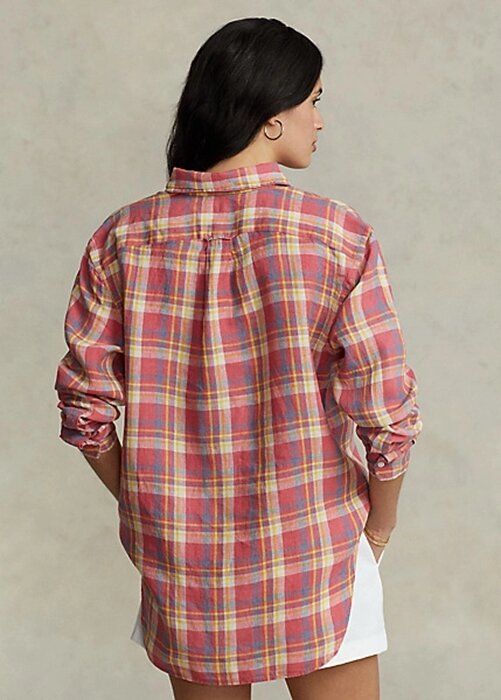 Pink Women’s Ralph Lauren Relaxed Fit Plaid Linen Shirts Pink Women’s Ralph Lauren Relaxed Fit Plaid Linen Shirts