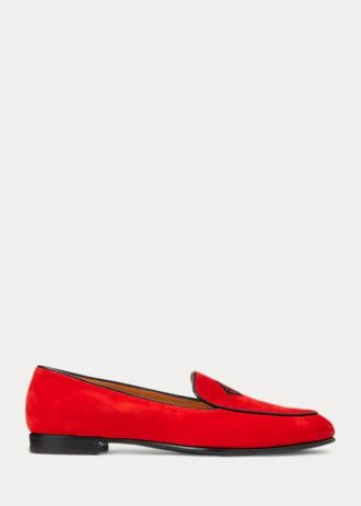 Red Women’s Ralph Lauren Laurel Embroidered Goat-Suede Loafers