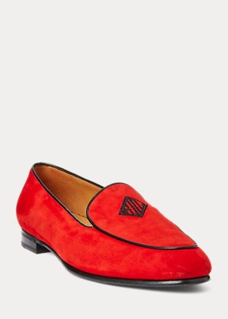 Red Women’s Ralph Lauren Laurel Embroidered Goat-Suede Loafers