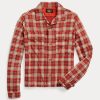 Red Women’s Ralph Lauren Plaid-Print Jersey Camp Shirts