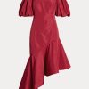 Red Women’s Ralph Lauren Ruffled Asymmetrical Taffeta Gown Dress