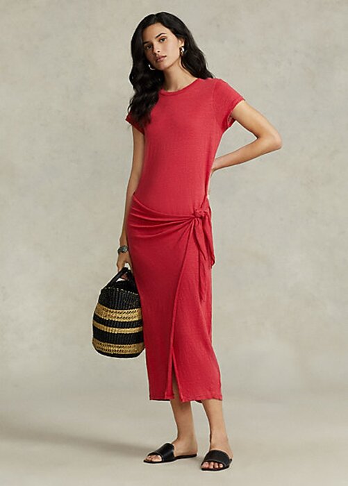 Red Women’s Ralph Lauren Tie-Detail Linen Jersey Dress Red Women’s Ralph Lauren Tie-Detail Linen Jersey Dress