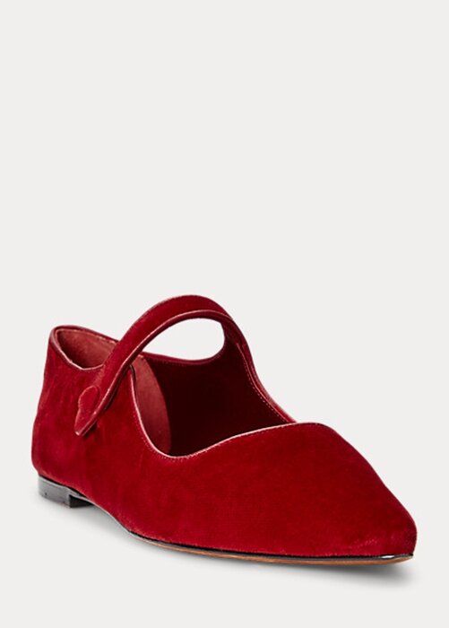 Red Women’s Ralph Lauren Velvet Mary Jane Pointed Flat Shoes Red Women’s Ralph Lauren Velvet Mary Jane Pointed Flat Shoes