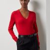 Red Women’s Ralph Lauren Wool Long-Sleeve V-Neck Sweaters