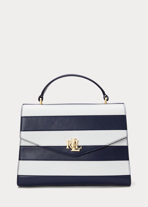 Refined Navy/White Stripe Women’s Ralph Lauren Striped Leather Medium Farrah Satchel Bags Refined Navy/White Stripe Women’s Ralph Lauren Striped Leather Medium Farrah Satchel Bags