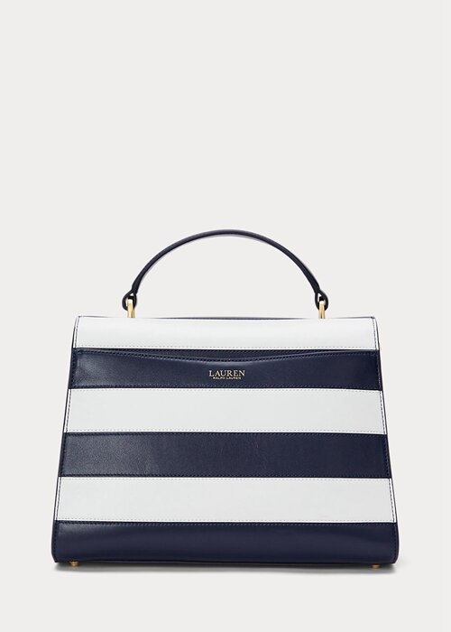 Refined Navy/White Stripe Women’s Ralph Lauren Striped Leather Medium Farrah Satchel Bags Refined Navy/White Stripe Women’s Ralph Lauren Striped Leather Medium Farrah Satchel Bags