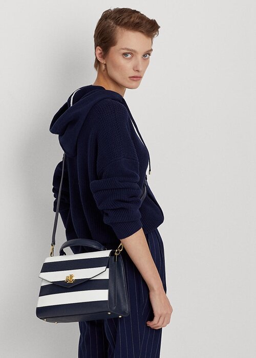 Refined Navy/White Stripe Women’s Ralph Lauren Striped Leather Medium Farrah Satchel Bags Refined Navy/White Stripe Women’s Ralph Lauren Striped Leather Medium Farrah Satchel Bags
