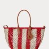 Ruby/Natural Women’s Ralph Lauren Striped Woven Large Bellport Tote Bags