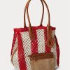 Ruby/Natural Women’s Ralph Lauren Striped Woven Large Bellport Tote Bags