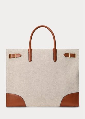 Vanilla/Lauren Tan Women’s Ralph Lauren Canvas Large Devyn Tote Bags