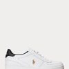 White / Black Men’s Ralph Lauren Court Leather Low-Top Sneakers