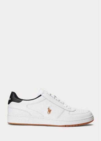 White / Black Men’s Ralph Lauren Court Leather Low-Top Sneakers