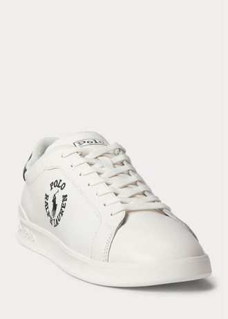 White / Black Men’s Ralph Lauren Heritage Court II Leather Sneakers
