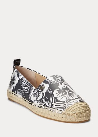White / Black Women’s Ralph Lauren Cameryn III Floral Leather Espadrille