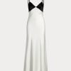 White / Black Women’s Ralph Lauren Contrast Satin Sleeveless Gown Dress White / Black Women’s Ralph Lauren Contrast Satin Sleeveless Gown Dress