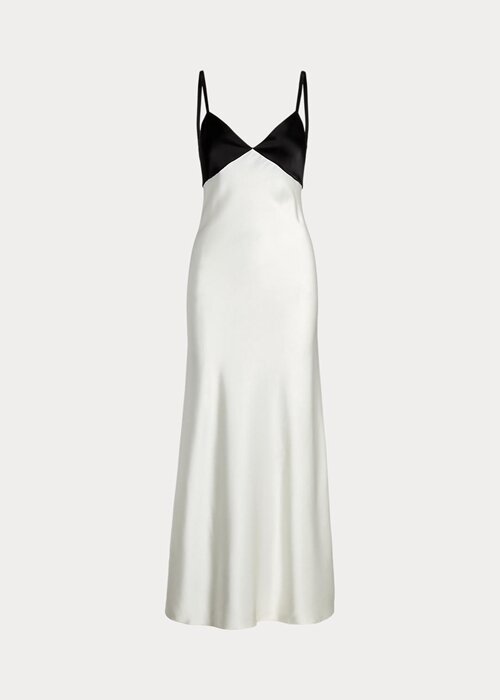White / Black Women’s Ralph Lauren Contrast Satin Sleeveless Gown Dress White / Black Women’s Ralph Lauren Contrast Satin Sleeveless Gown Dress