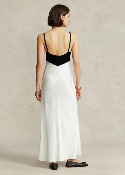 White / Black Women’s Ralph Lauren Contrast Satin Sleeveless Gown Dress White / Black Women’s Ralph Lauren Contrast Satin Sleeveless Gown Dress