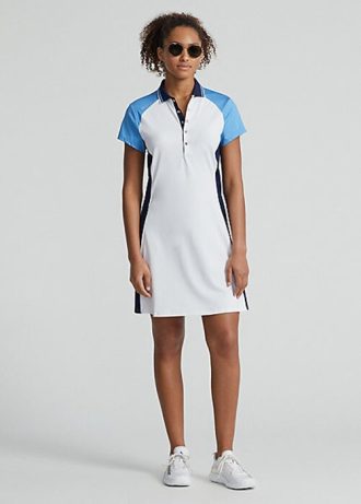 White / Blue Women’s Ralph Lauren Color-Blocked Stretch Jersey Dress
