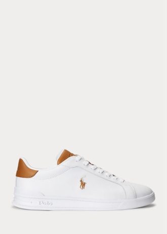 White / Brown Men’s Ralph Lauren Heritage Court II Leather Sneakers