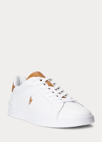 White / Brown Men’s Ralph Lauren Heritage Court II Leather Sneakers