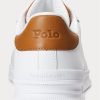 White / Brown Men’s Ralph Lauren Heritage Court II Leather Sneakers